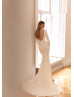 Boat Neck Ivory Floral Lace Modest Wedding Dress